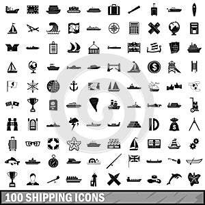 100 shipping icons set, simple style
