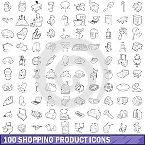 100 shopping product icons set, outline style