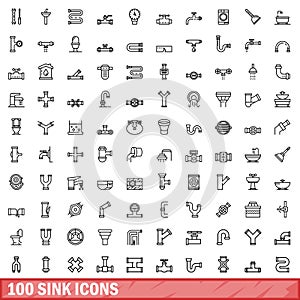 100 sink icons set, outline style