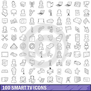 100 smart tv icons set, outline style