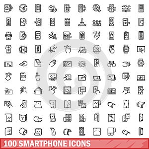100 smartphone icons set, outline style