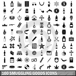 100 smuggling goods icons set, simple style