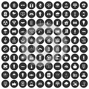 100 solar energy icons set black circle