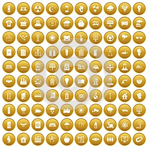 100 solar energy icons set gold