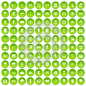 100 solar energy icons set green