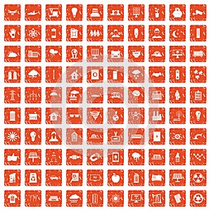 100 solar energy icons set grunge orange
