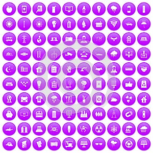 100 solar energy icons set purple