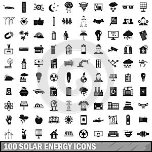 100 solar energy icons set, simple style