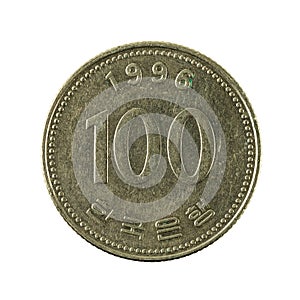 100 south korean won coin 1996 obverse