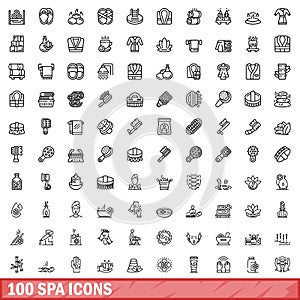 100 spa icons set, outline style