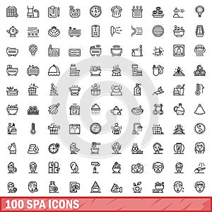 100 spa icons set, outline style