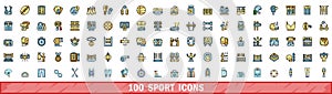 100 sport icons set, color line style