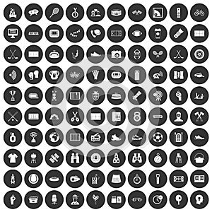 100 sport journalist icons set black circle