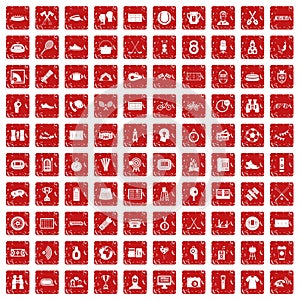 100 sport journalist icons set grunge red