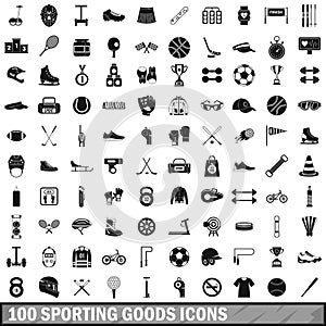 100 sporting goods icons set, simple style