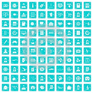 100 statistic data icons set grunge blue