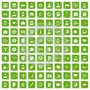 100 statistic data icons set grunge green