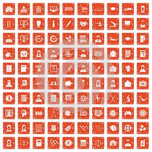 100 statistic data icons set grunge orange