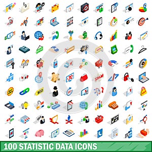 100 statistic data icons set, isometric 3d style