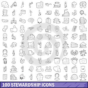 100 stewardship icons set, outline style