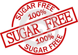 100% sugar free. Information label sign with red and white colors.