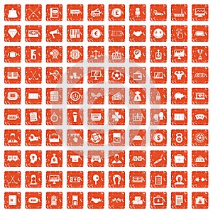 100 sweepstakes icons set grunge orange