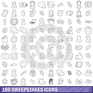 100 sweepstakes icons set, outline style