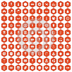 100 tasty food icons hexagon orange