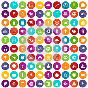 100 tasty food icons set color