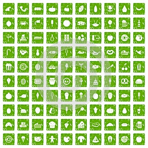 100 tasty food icons set grunge green