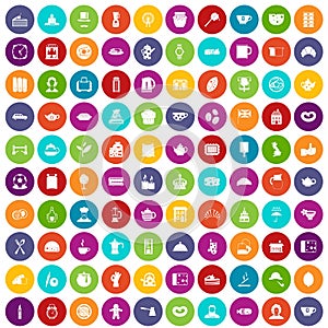100 tea time food icons set color
