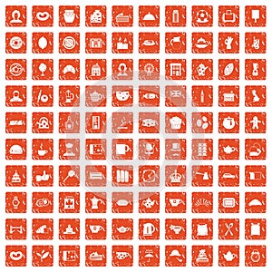 100 tea time food icons set grunge orange