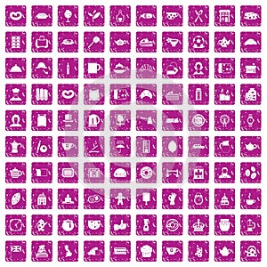 100 tea time food icons set grunge pink