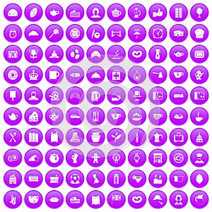 100 tea time food icons set purple