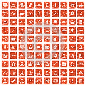 100 team work icons set grunge orange