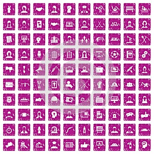 100 team work icons set grunge pink