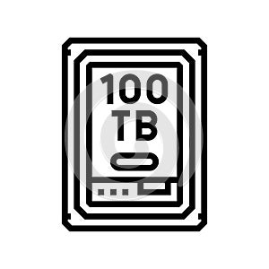 100 terabyte hard drive future technology line icon vector illustration