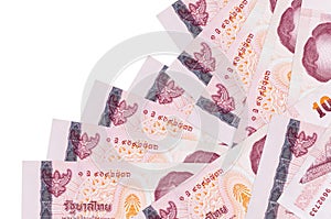 100 Thai Baht bills lies in different order isolated on white. Local banking or money making concept