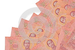 100 Thai baht bills lies in different order isolated on white. Local banking or money making concept