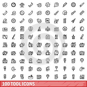 100 tool icons set, outline style