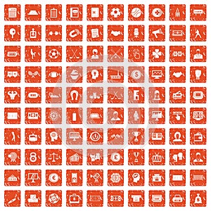 100 totalizator icons set grunge orange