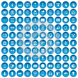 100 touch screen icons set blue