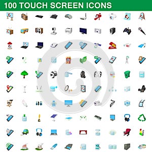 100 touch screen icons set, cartoon style