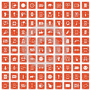 100 touch screen icons set grunge orange