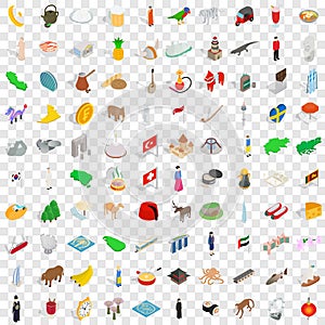 100 tourist attractions icons set