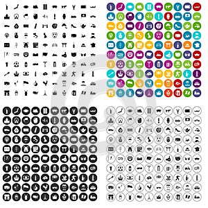 100 tourist attractions icons set vector variant