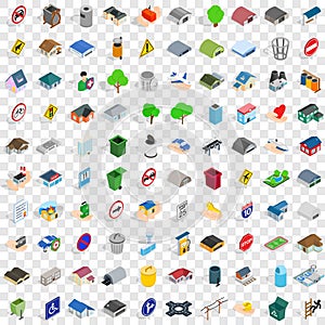 100 town icons set, isometric 3d style