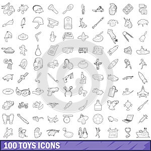 100 toys icons set, outline style