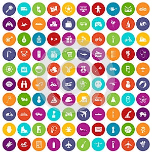 100 toys for kids icons set color