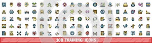 100 training icons set, color line style